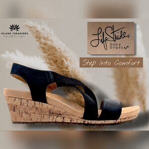 Life Stride Mexico Sz US 6M | EU 38 Women's Soft System Black Wedge Heel Sandals